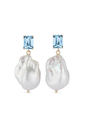 Mateo 14K yellow gold blue topaz and baroque pearl drop earrings