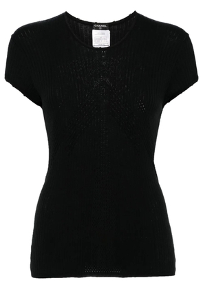 CHANEL Pre-Owned 2004 CC pointelle-knit top - Black