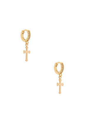 Joy Dravecky Jewelry Maldives Cross Hoop Earrings in Metallic Gold.