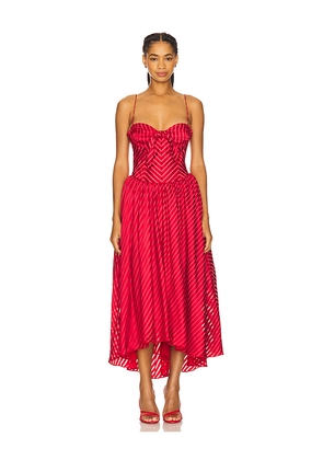 For Love & Lemons Burnout Stripe Maxi Dress in Red. Size L. Also in M, S, XS.
