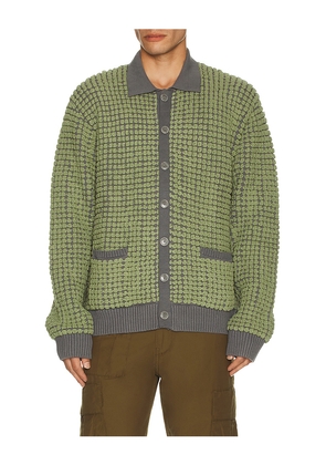 ISA BOULDER Bubble Terry Towel Cardigan in Green. Size L. Also in M, XL/1X.