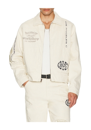 Honor The Gift Banner Jacket in White. Size M. Also in S.