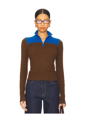Guest In Residence Alpine Half Zip Sweater in Brown,Blue. Size M. Also in S, XL, XS.