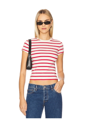 Good American Super Stretch Baby Tee in Cream,Red. Size M. Also in S, XL/1X, XS, XXL/2X, XXXL/3X, XXXXL/4X.