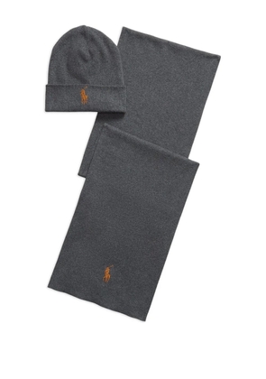 Polo Ralph Lauren embroidered-logo beanie scarf set - Grey
