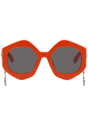 Philipp Plein Eyewear skull-charm hexagon-frame sunglasses - Orange