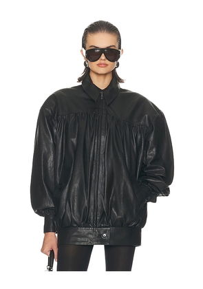 Helsa The Shirred Oversized Leather Jacket in Black. Size L. Also in M, S, XL, XS, XXS.