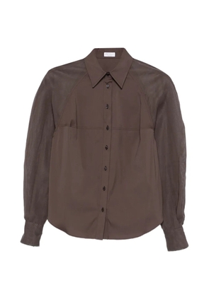 Brunello Cucinelli sheer-panel long-sleeve shirt - Brown