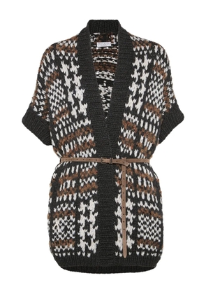 Brunello Cucinelli houndstooth-pattern short-sleeve cardigan - Black