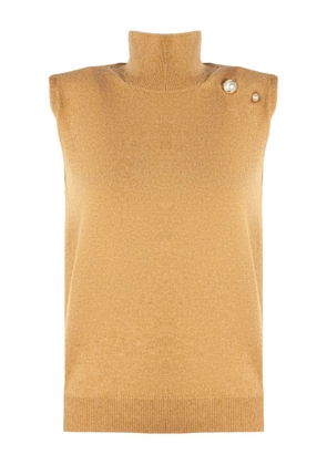 Alberta Ferretti pearl-embellished high neck top - Brown