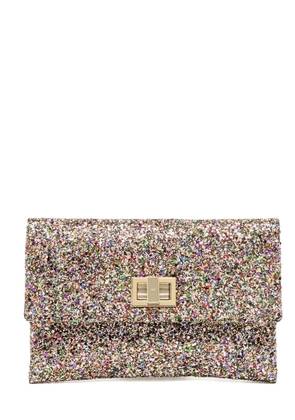 Anya Hindmarch Valorie lock-fastening glitter clutch bag - Neutrals