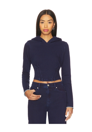 Good American Jeanius Corset Hoodie in Blue. Size L. Also in M, S, XS, XXL/2X, XXXL/3X, XXXXL/4X.