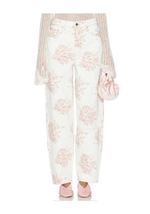 Ganni Print Denim Stary Straight Leg in Cream. Size 24. Also in 25, 30.