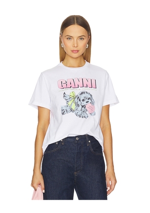 Ganni Basic Cotton Jersey Neon Puppy T-shirt in White. Size L. Also in M, S, XL, XS, XXS.