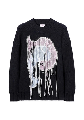 PUCCI front-graphic fringe-detail sweater - Black