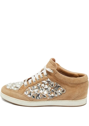 Jimmy Choo Pre-Owned crystal embellished calf suede sneakers - Neutrals