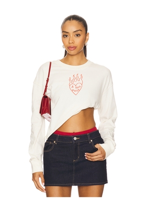 Junk Food A Hot Mess Kickoff Crop Crew Sweatshirt in White. Size L. Also in M, S, XL, XS.