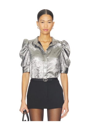 FRAME The Shiny Gillian Blouse in Charcoal. Size L. Also in M, S, XS.