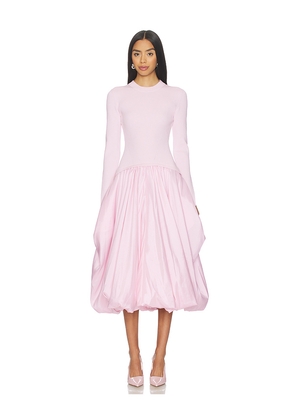 SIMKHAI Kenlie Long Sleeve Mock Neck Midi Dress in Blush. Size L. Also in M, S, XS.