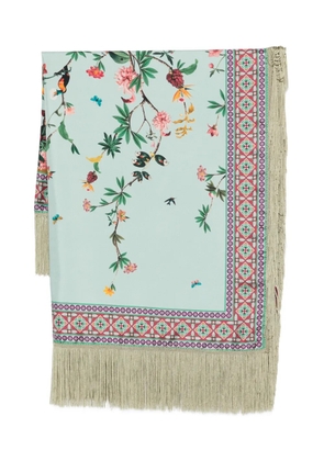 La DoubleJ floral-print fringed scarf - Blue