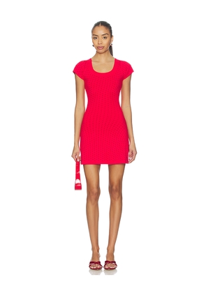 Frankies Bikinis Eliza Cloud Knit Mini Dress in Red. Size L. Also in M, S, XS.