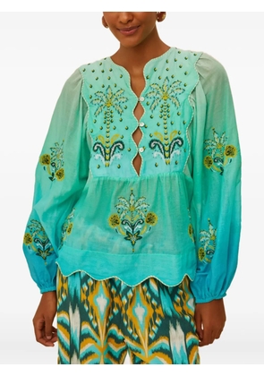 FARM Rio Palm Tree embroidered top - Green