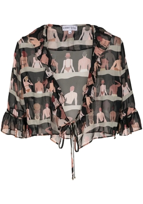 Amir Slama graphic-print cropped silk blouse - Black