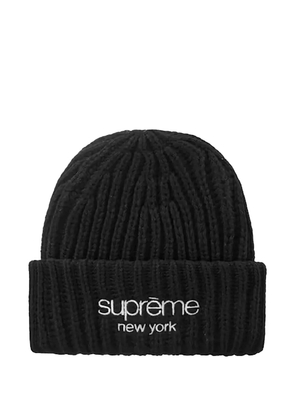 Supreme ribbed logo beanie hat - Black