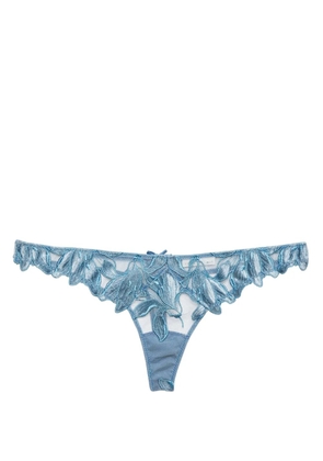 Fleur Du Mal Velvet Lily embroidered thong - Blue