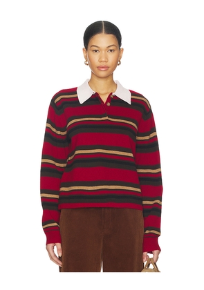 Guest In Residence Cropped Stripe Rugby Sweater in Red,Brown. Size L. Also in M, XS.