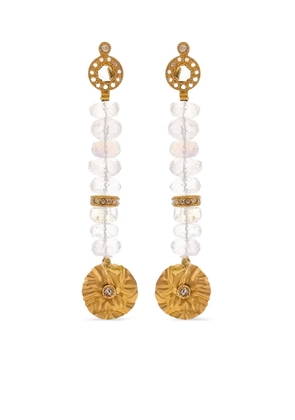 COOMI yellow gold beaded drop diamond and moonstone earrings