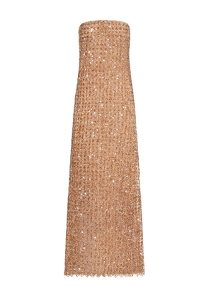 Oscar de la Renta embroidered sequin gown - Neutrals
