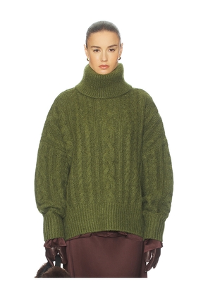 Helsa Claudiya Cable Turtleneck in Green. Size L. Also in M, S, XL, XS, XXS.