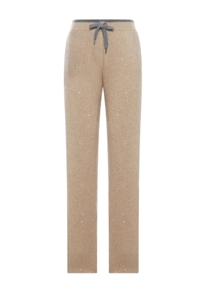 Brunello Cucinelli ribbed-knit embellished trousers - Neutrals