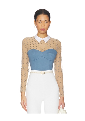 fleur du mal Collared Bodysuit in Blue. Size L. Also in M, S, XS.