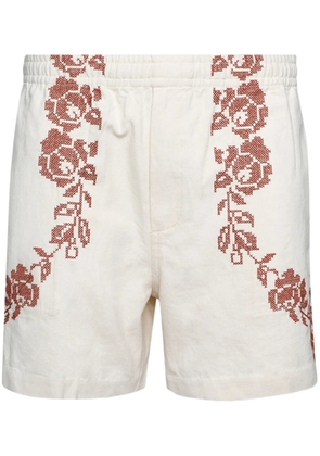 BODE rose-embroidered cotton shorts - White