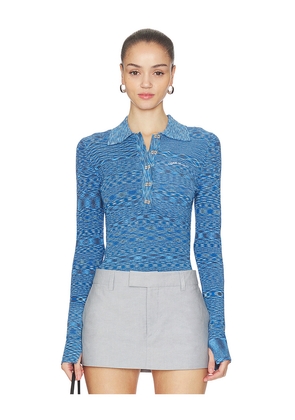 Ganni Spacedyed Polo Top in Blue. Size L. Also in XL, XS, XXS.