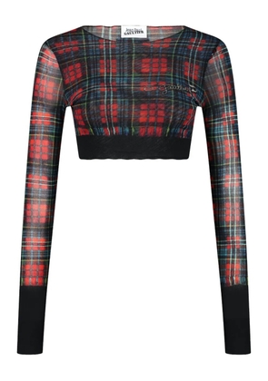 Jean Paul Gaultier tartan-patterned safety pin-print crop top - Red