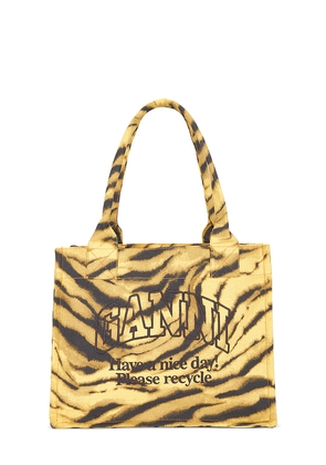 Ganni Large Easy Shopper Pocket Print Tote Bag in Brown.