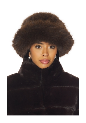 jocelyn Oversized Faux Fur Bucket Hat in Chocolate.