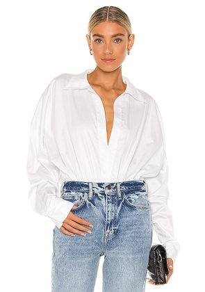 Norma Kamali Oversized Boyfriend Shirt Bodysuit in White. Size L. Also in M, S, XL, XS.