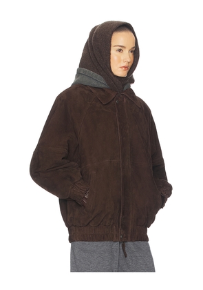 Helsa The Oversized Suede Bomber in Brown. Size L. Also in M, S, XL, XS, XXS.