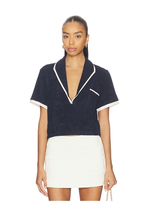 Johanna Ortiz Terry Misty Hem T-Shirt in Navy. Size L. Also in M, S, XS.