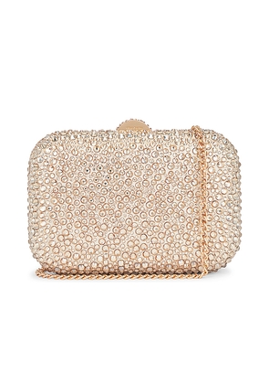 olga berg Casey Hot Fix Encrusted Clutch in Metallic Gold.