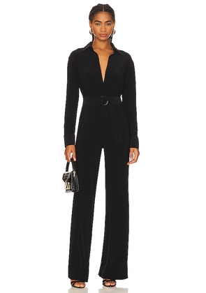 Norma Kamali Shirt Straight Leg Jumpsuit With Collar Stand in Black. Size L. Also in M, S, XS, XXS.