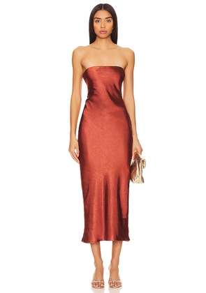 MORE TO COME Emma Strapless Maxi Dress in Brown. Size L. Also in S.