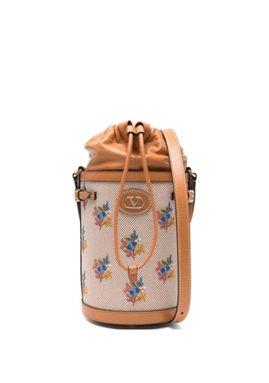 Valentino Garavani floral-pattern bucket bag - Neutrals