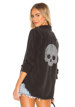 Lauren Moshi Sloane Nailhead Skull Button Up Denim Shirt in Black. Size L. Also in M, S, XS.