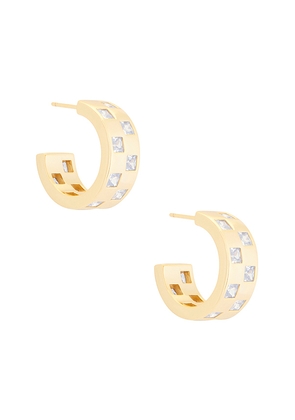 MEGA Checkered Wide Earring in Metallic Gold.