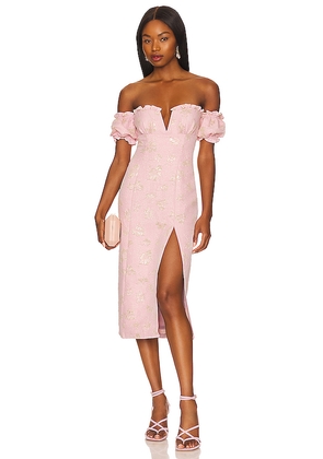 MAJORELLE Solandia Midi Dress in Pink. Size S. Also in XS, XXS.